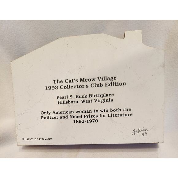 Cat’s Meow 1993 Collector’s Club Pearl S. Buck Birthplace WV Signed Faline - Picture 2 of 2